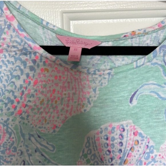 Lilly Pulitzer Top Size XS Mikela Minty Fresh Fansea Print 100% Linen Excellent - Picture 4 of 9